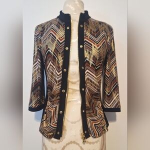 Joseph Ribkoff Striped Pattern, Gold Shimmery Accented Jacket